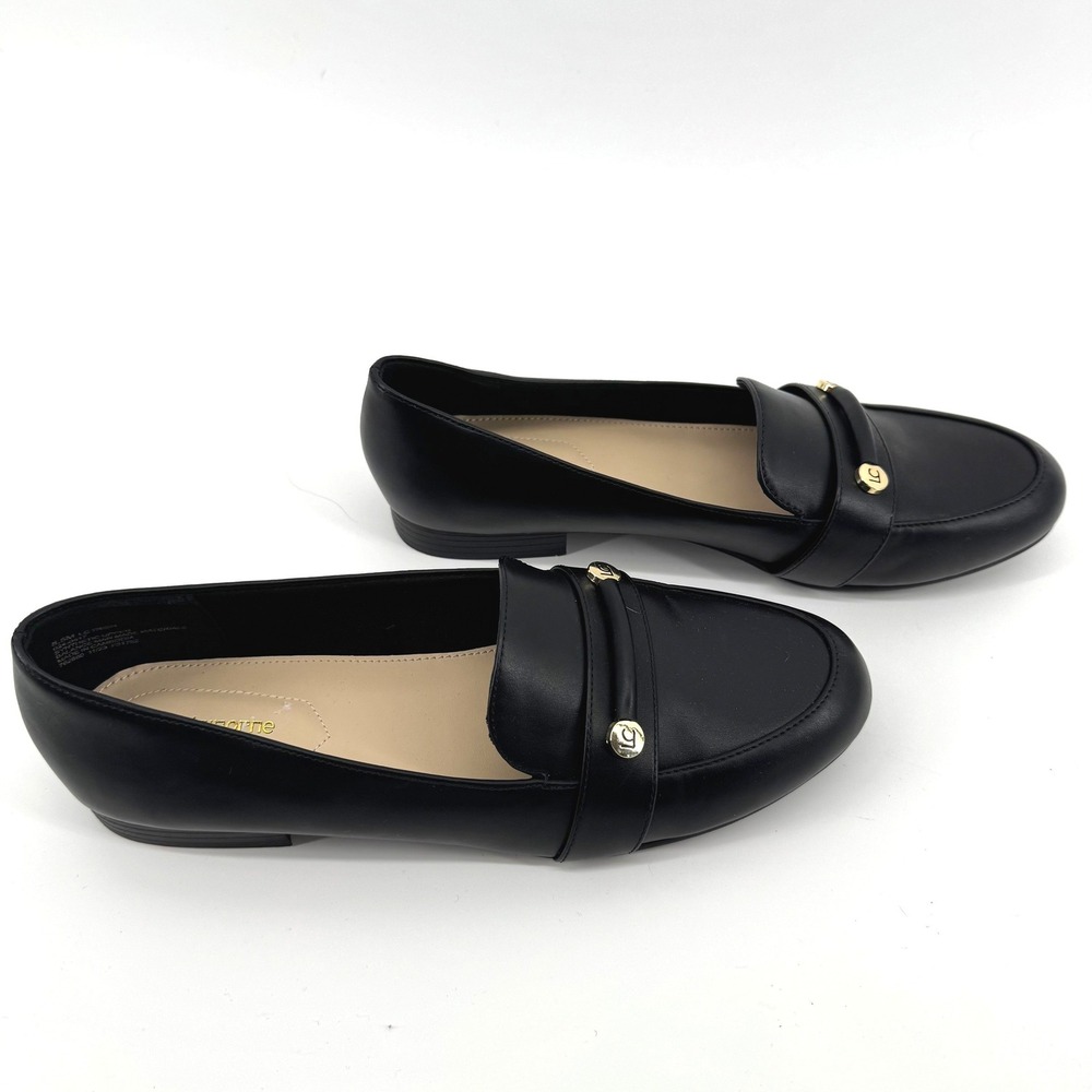 Liz Claiborne Trish Loafers Women 8.5 Black Gold Memory Foam Flats Professional